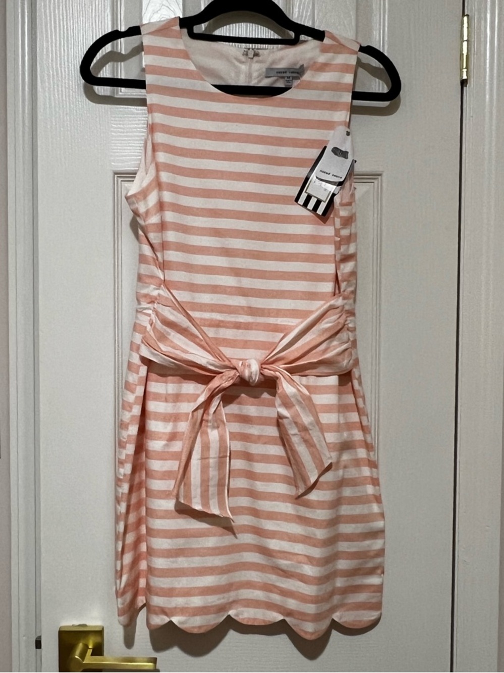 NWT M Naked Zebra Peach and White Striped Tie-Waist Mini Dress